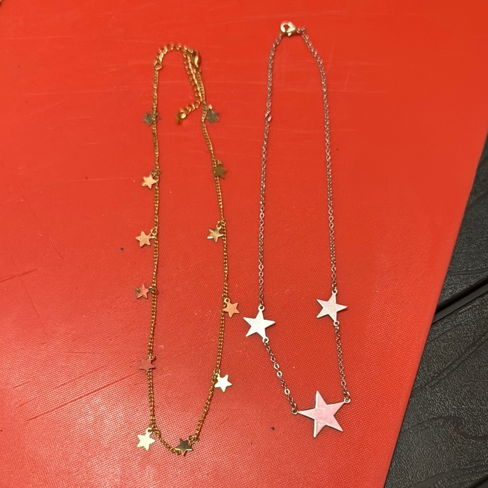 Gold Tone and Silver Like Star Necklace Set